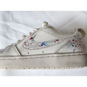 NIKE COURT BOROUGH LOW YOUTH SIZE 7Y WOMENS SIZE 8.5 CUSTOM PAINT SPLATTER WHITE